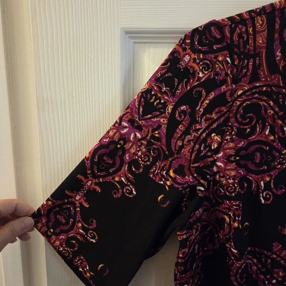 Chico's sz 2 or Large black geo print knee length‎ dress artsy chic boho career